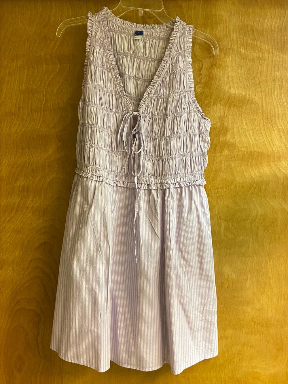 Old Navy Cotton Lavender and White Smocked Dress with Tie Detail